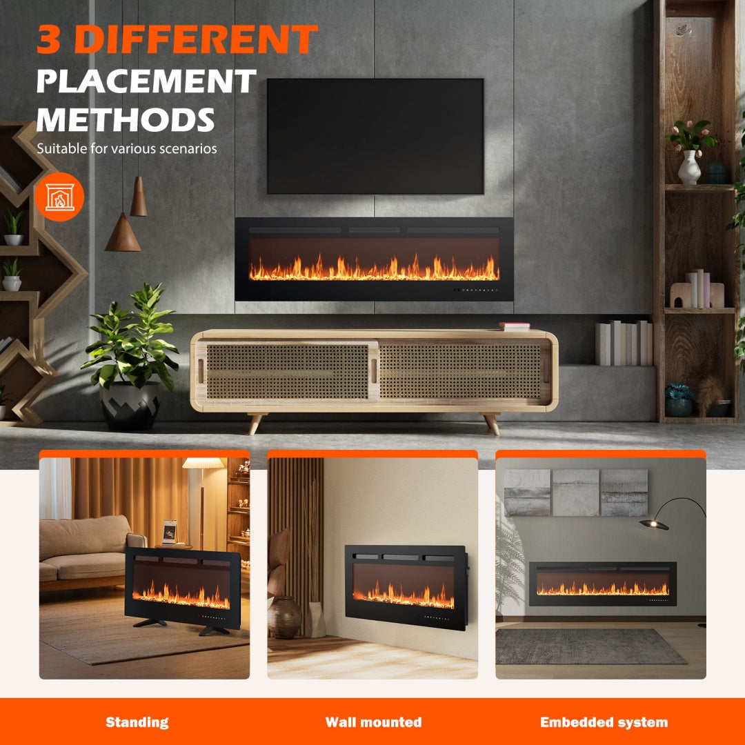 Electric Fireplace 1500W–750W | 42-Inch Wall-Mount, Recessed Insert & Freestanding Heater | 169 Flame Colors