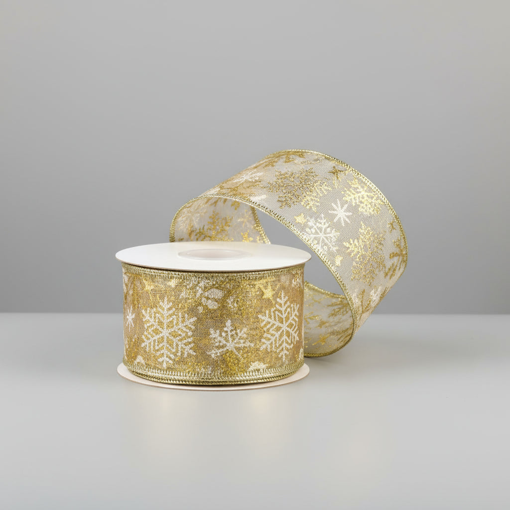 33 ft Christmas Ribbon Fairy Lights – Golden LED Christmas Tree Lights with Snowflake Design