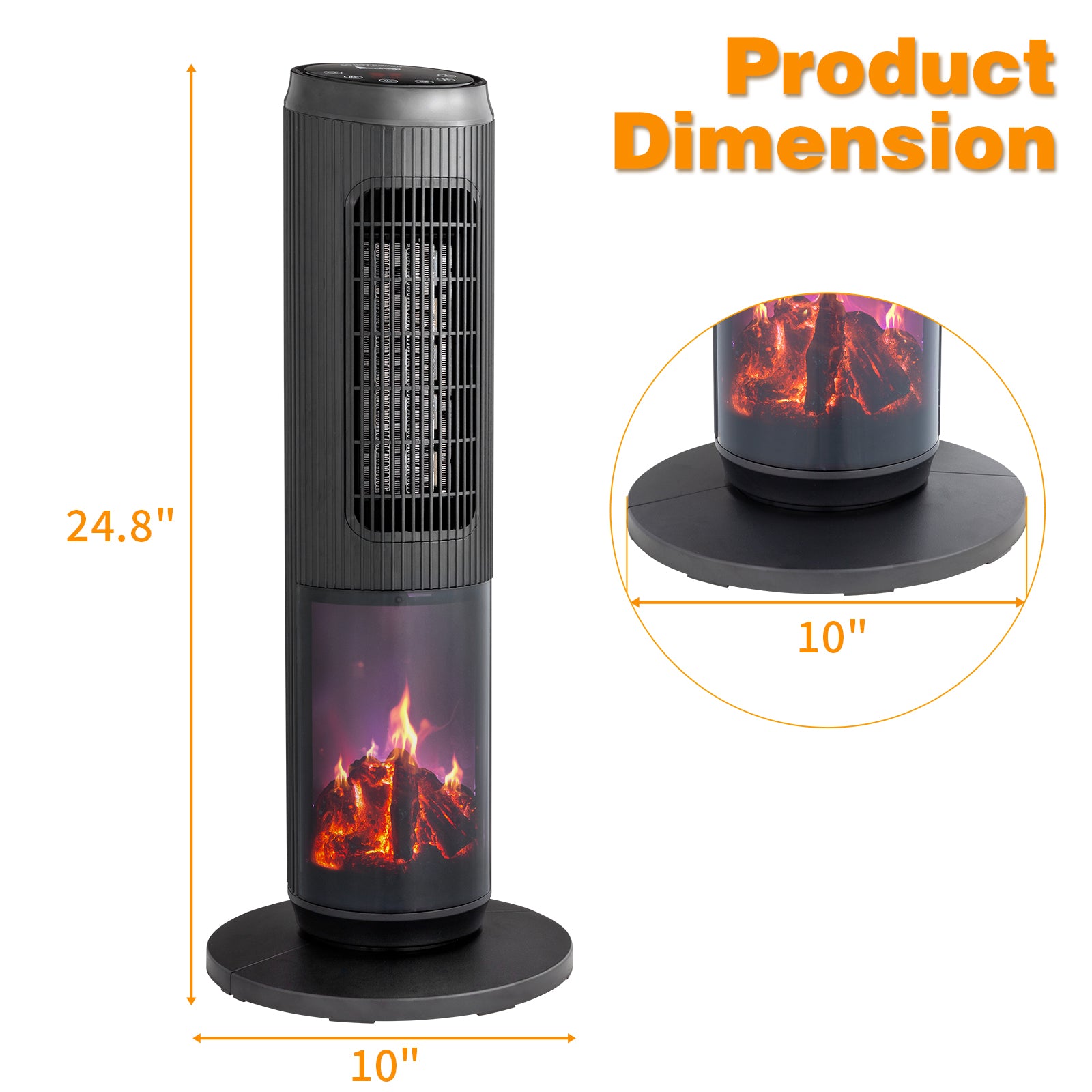 1500W Electric Tower Space Heater, Portable Room Heater with LED Flame Effect, Thermostat & 60° Oscillation
