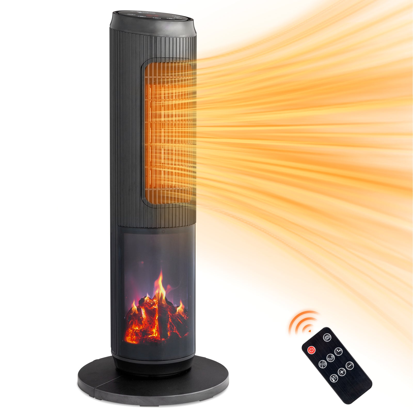 1500W Electric Tower Space Heater, Portable Room Heater with LED Flame Effect, Thermostat & 60° Oscillation