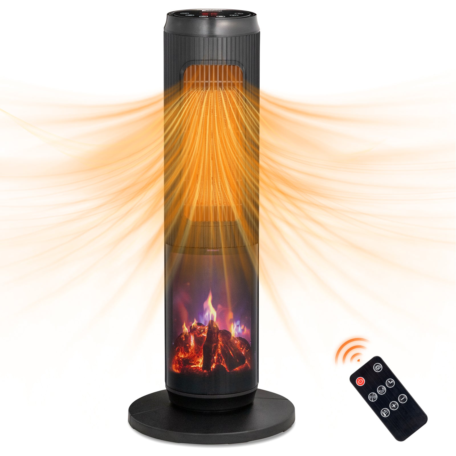 1500W Electric Tower Space Heater, Portable Room Heater with LED Flame Effect, Thermostat & 60° Oscillation