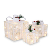 3PCS LED Gift Box Light Set – Warm White Cotton Thread Holiday Decoration (Battery Powered, Indoor & Outdoor)