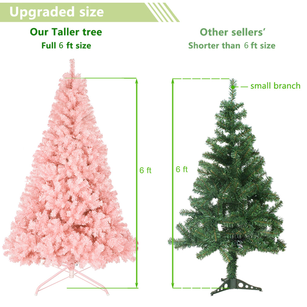 6FT Pink Artificial Christmas Tree – 1000 Branch Tips, Unlit PVC Holiday Tree with Sturdy Metal Base for Home Christmas Decor