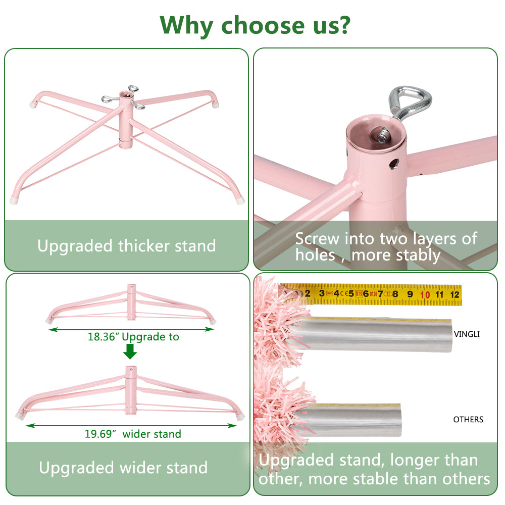 6FT Pink Artificial Christmas Tree – 1000 Branch Tips, Unlit PVC Holiday Tree with Sturdy Metal Base for Home Christmas Decor