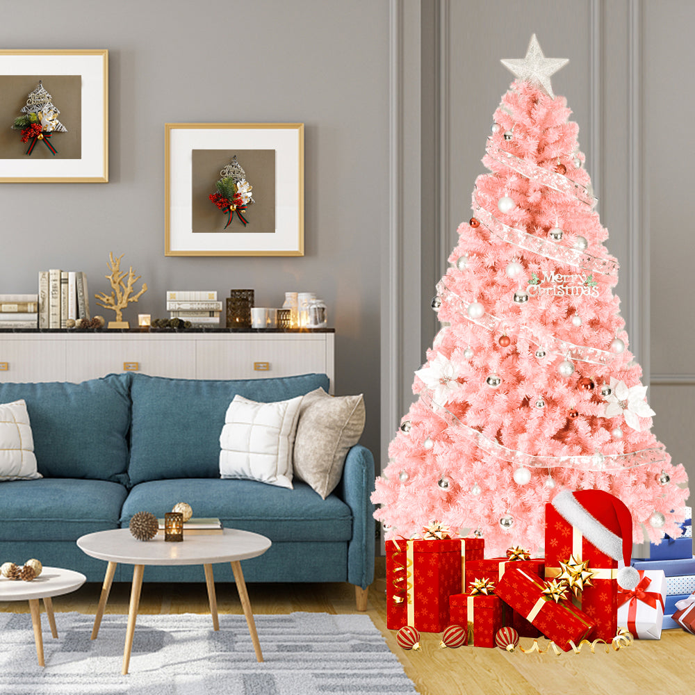 6FT Pink Artificial Christmas Tree – 1000 Branch Tips, Unlit PVC Holiday Tree with Sturdy Metal Base for Home Christmas Decor