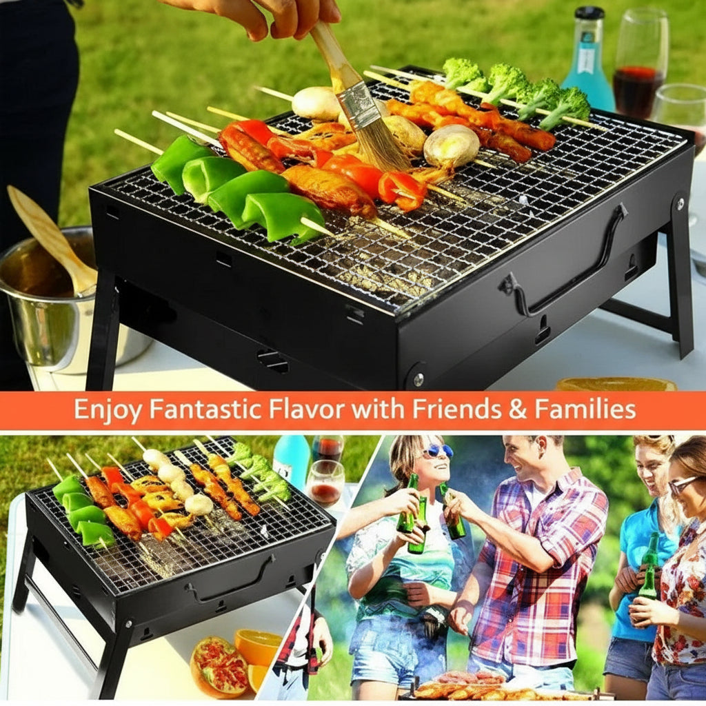 Portable Square Charcoal Grill – Foldable Outdoor BBQ Oven
