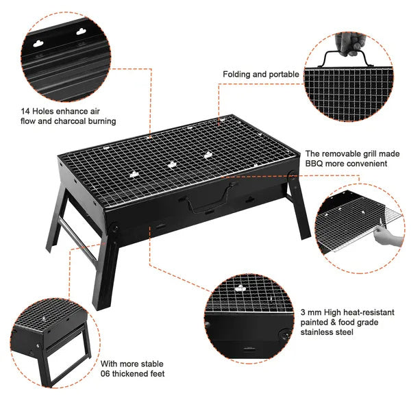 Portable Square Charcoal Grill – Foldable Outdoor BBQ Oven