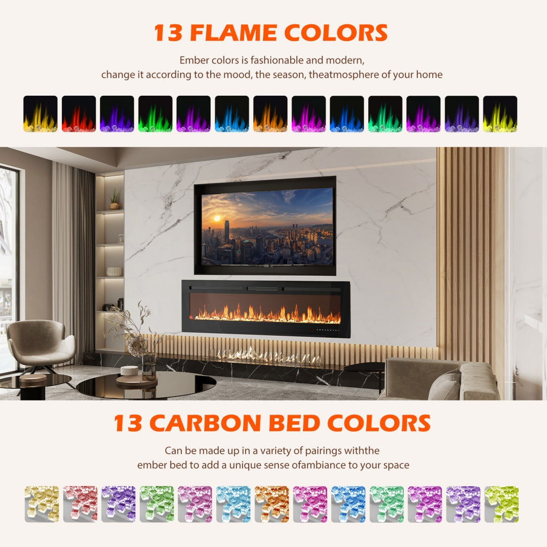 Electric Fireplace 1500W–750W | 42-Inch Wall-Mount, Recessed Insert & Freestanding Heater | 169 Flame Colors
