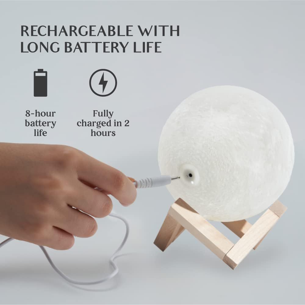 16-Color Moon Lamp with Wooden Stand & Remote – LED Night Light