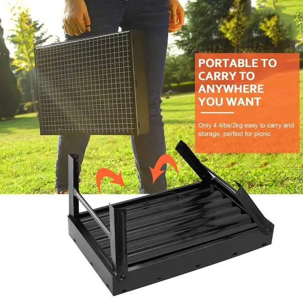 Portable Square Charcoal Grill – Foldable Outdoor BBQ Oven