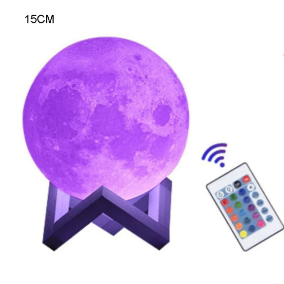 16-Color Moon Lamp with Wooden Stand & Remote – LED Night Light