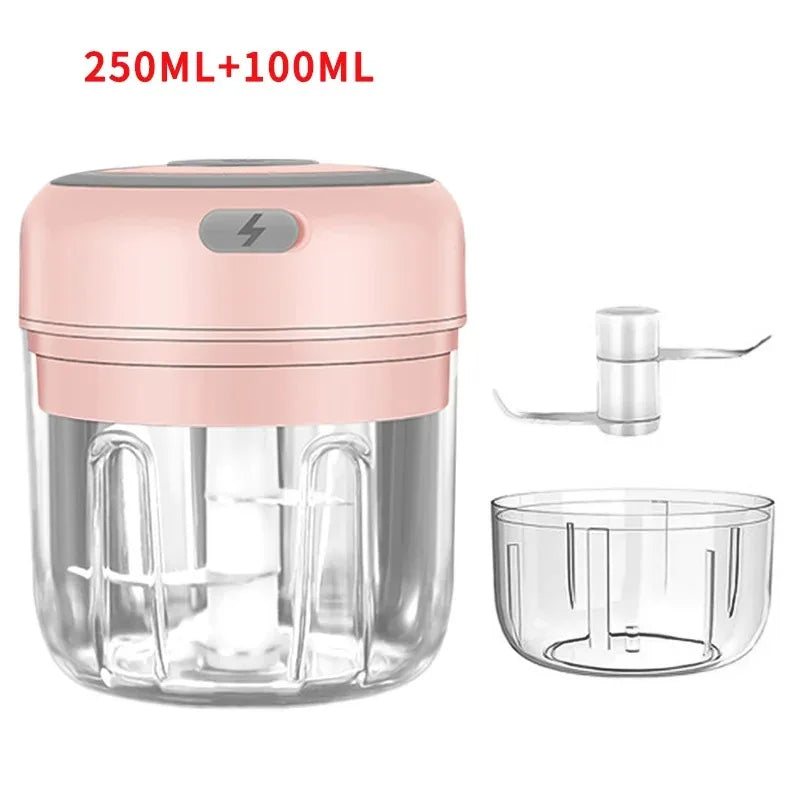Mini Electric Garlic Chopper – 100/250mL USB Rechargeable Food Processor for Meat, Vegetables & Spices