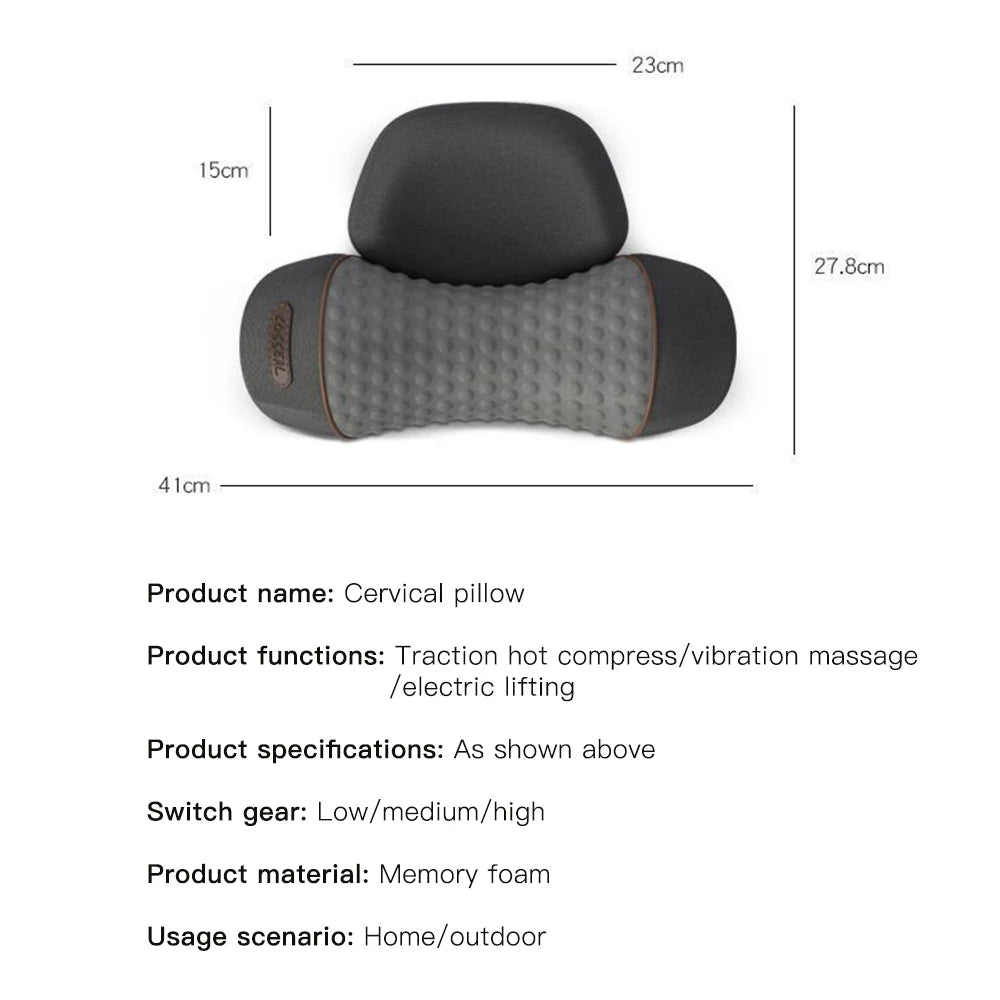 Neck Massager Pillow Cervical Orthopedic Pillow Lifting Traction Relax Hot Compress Vibration Massage Neck Pain Relief