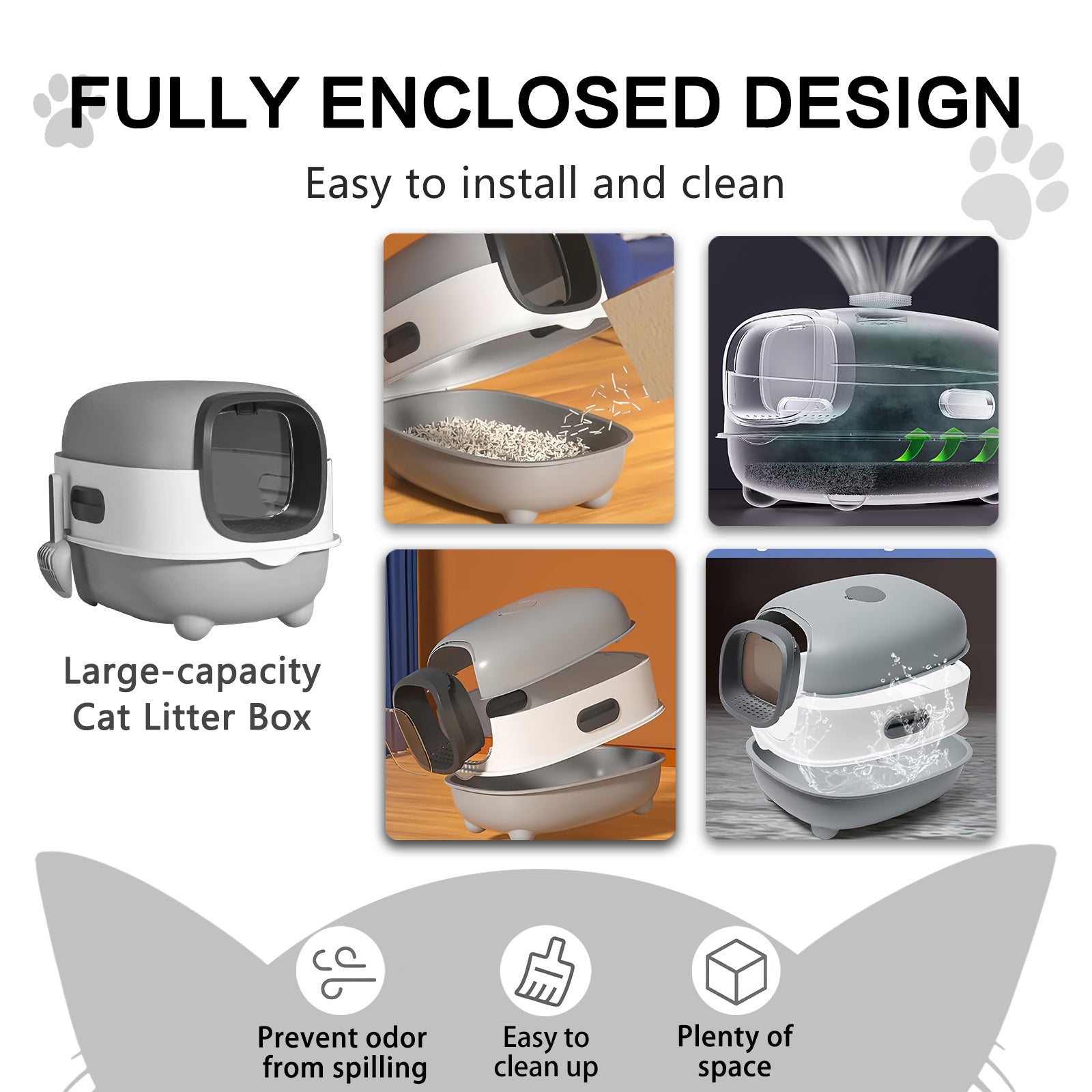 Enclosed Cat Litter Box – Anti-Splash, Odor Control, Easy-Clean Drawer
