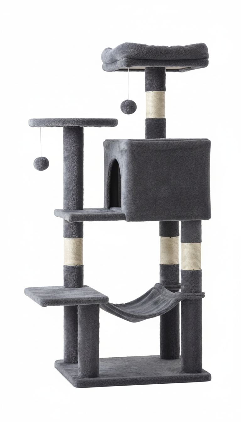 44 Inch Cat Tree Tower, Multi-Cat Climbing Tower With, Natural Sisal Scratching Posts, Extended Platform, Hammock