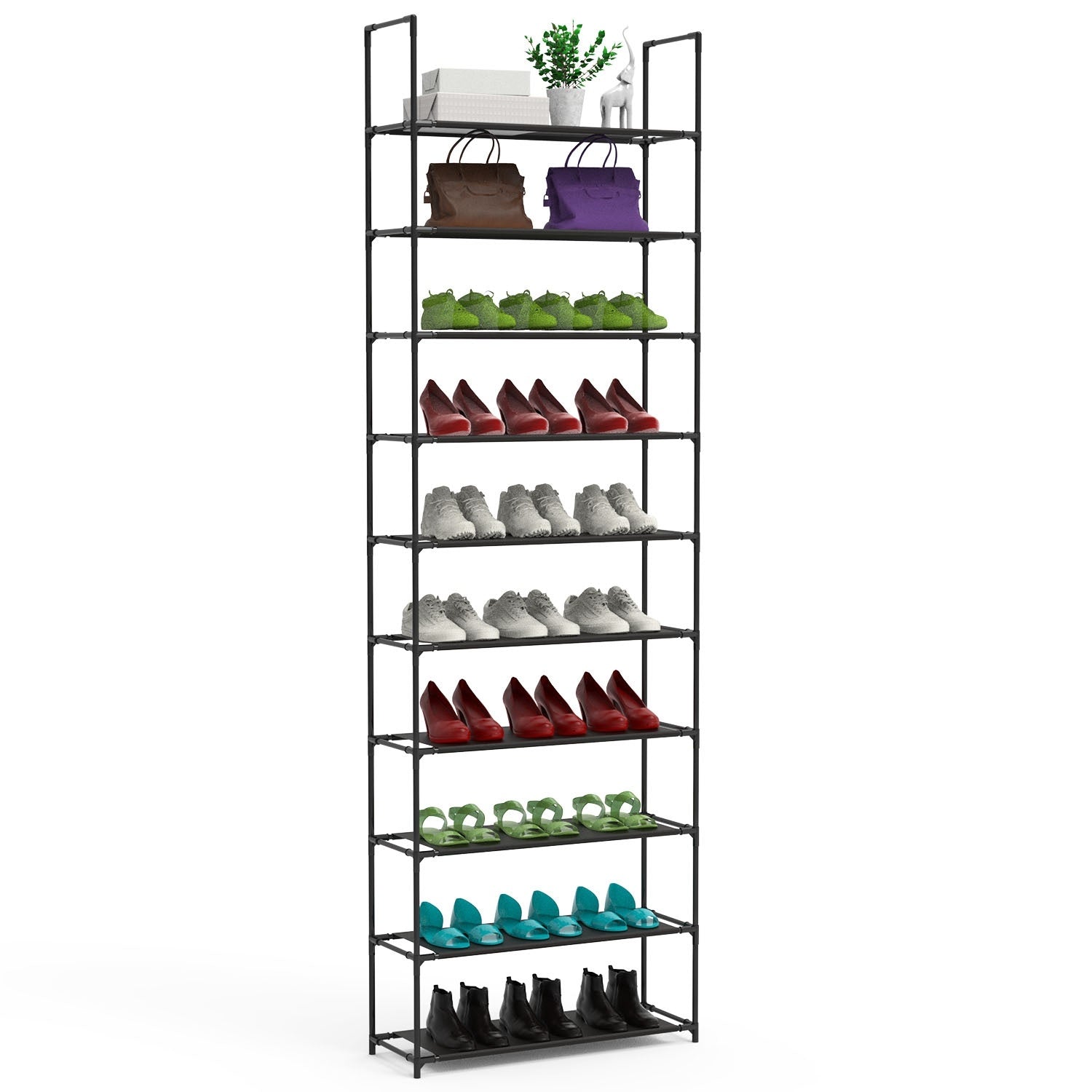 10-Tier Space-Saving Shoe Rack – Holds 25–30 Pairs | Steel + Non-Woven Fabric