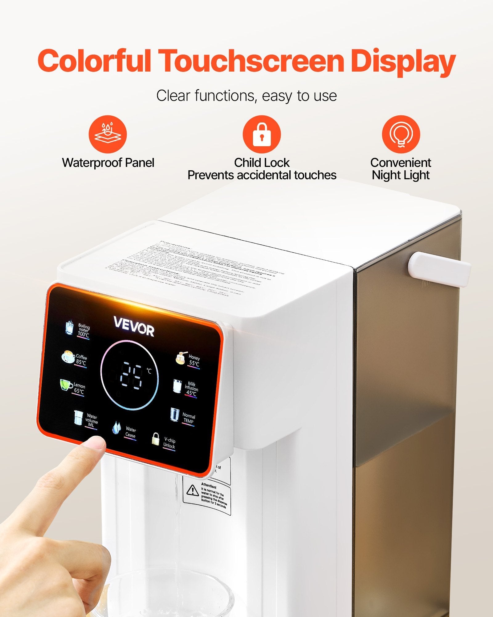 Countertop Instant Hot Water Dispenser – 6 Temperature Settings, 7 Dispense Volumes, 3.0L Tank, Touchscreen (Model Y1)