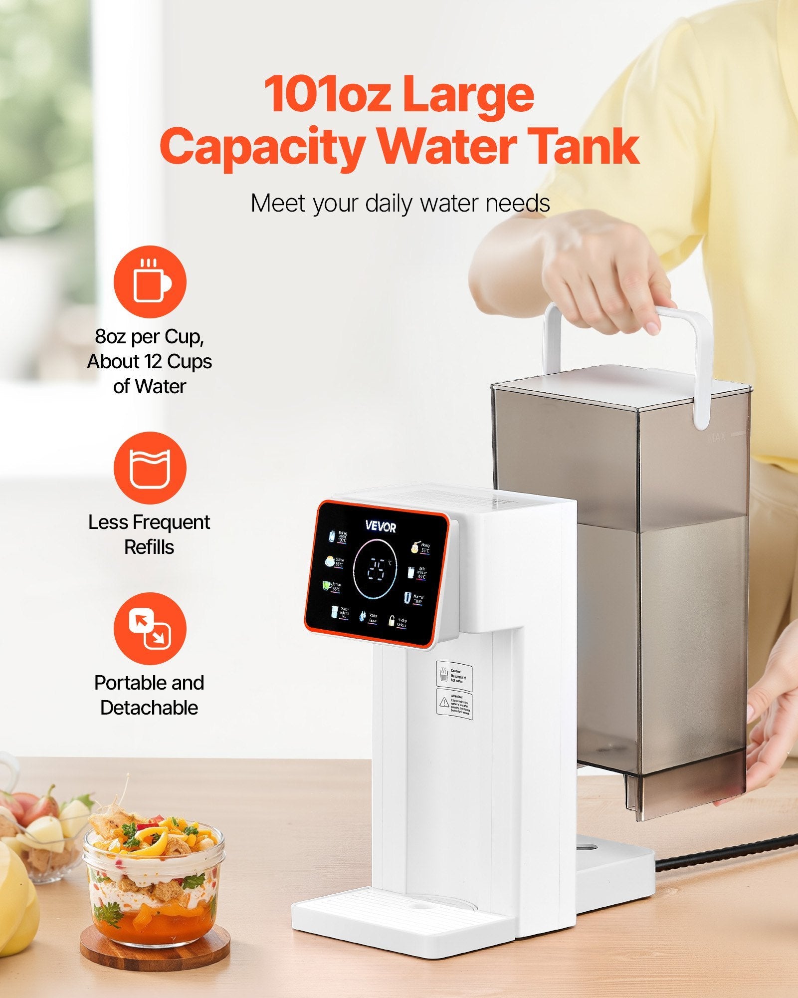 Countertop Instant Hot Water Dispenser – 6 Temperature Settings, 7 Dispense Volumes, 3.0L Tank, Touchscreen (Model Y1)