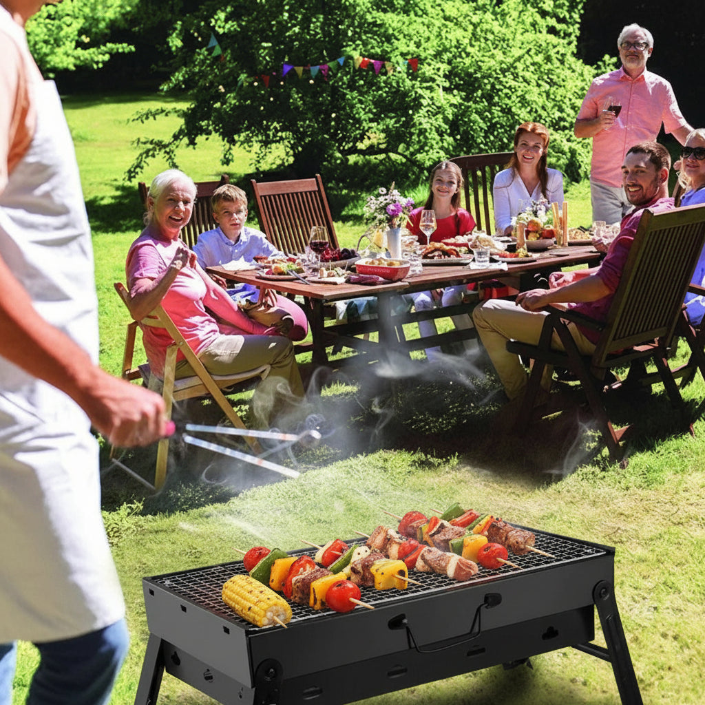 Portable Square Charcoal Grill – Foldable Outdoor BBQ Oven