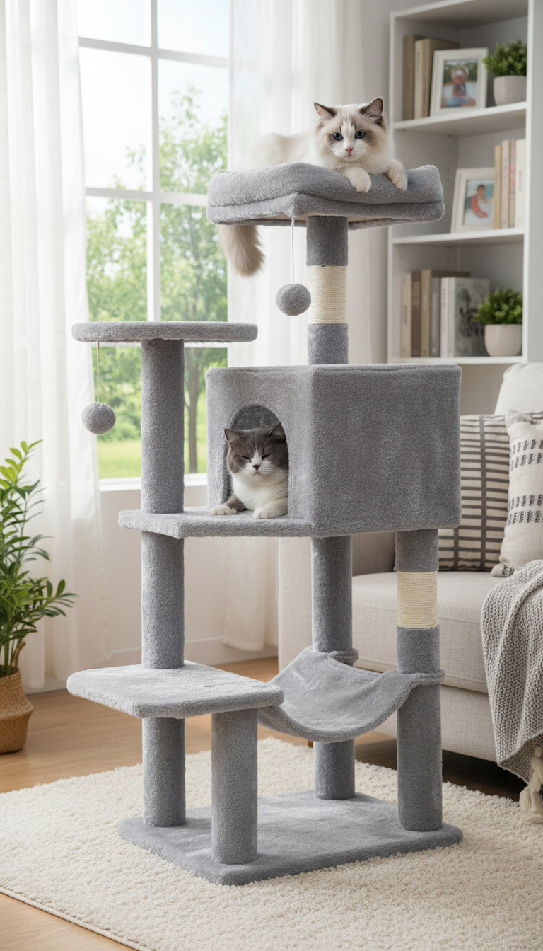 Hai mèo sử dụng cây cào móng tại nhà