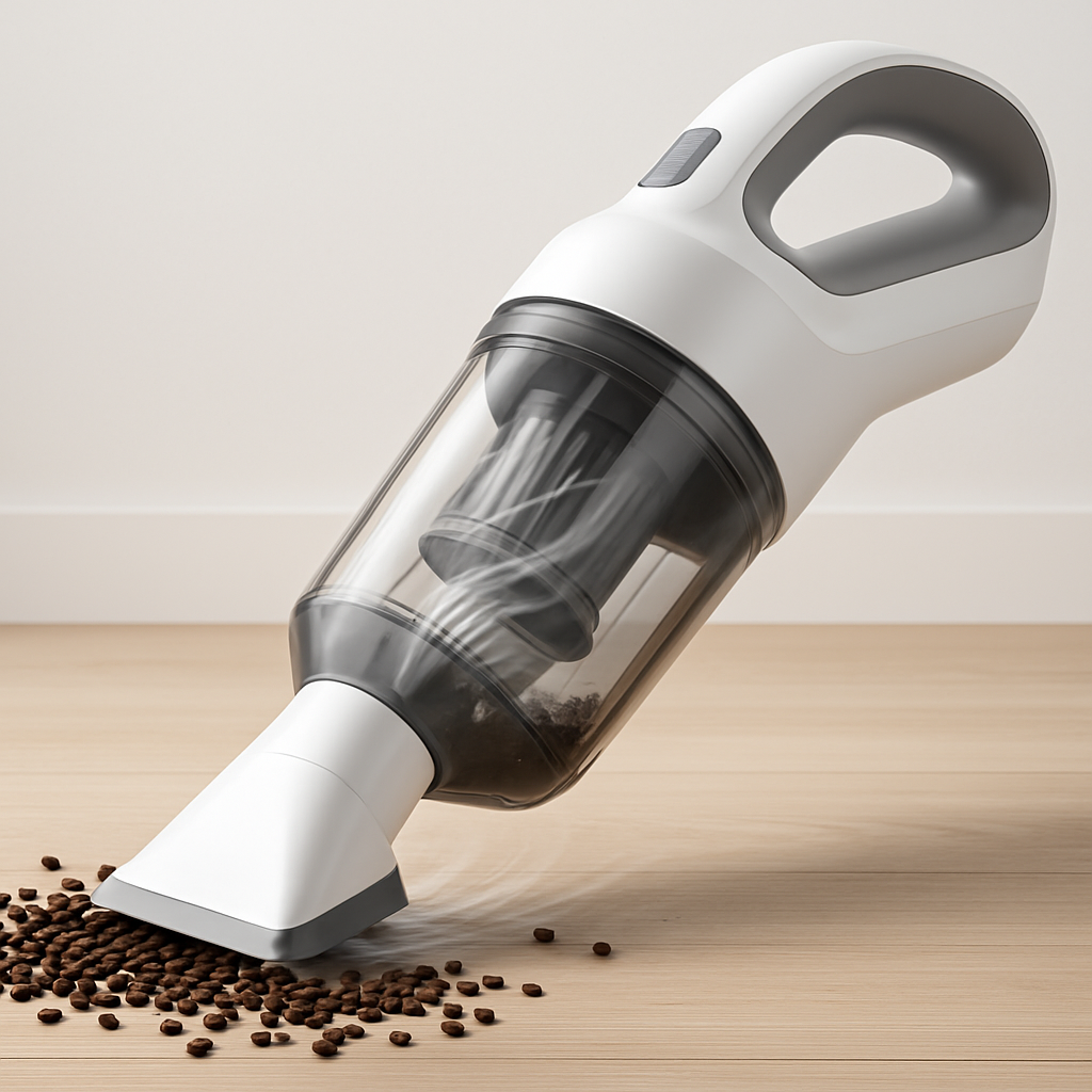 Máy hút bụi đang hoạt động trên sàn gỗ