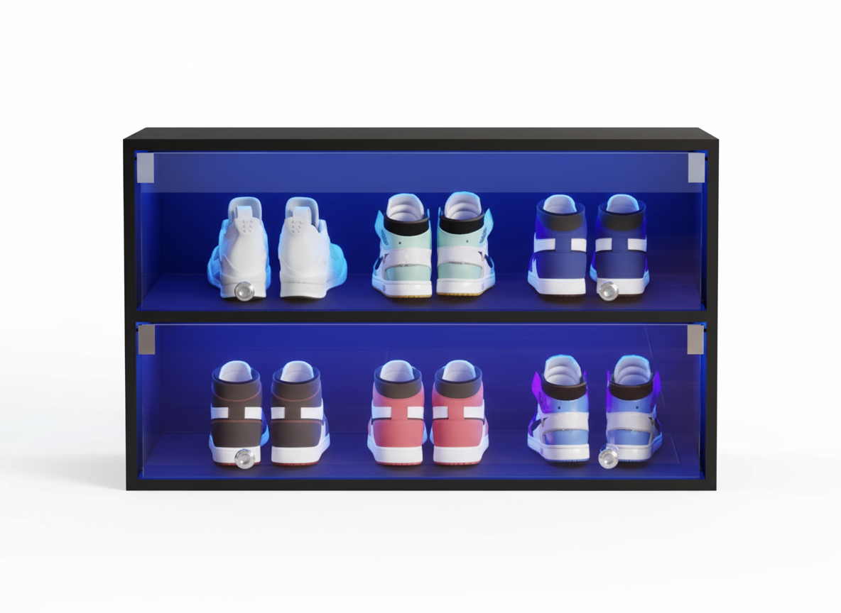 High-Quality LED Shoe Cabinet – 2 Doors Wooden Shoe Storage with Glass Doors