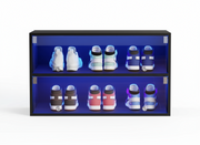 High-Quality LED Shoe Cabinet – 2 Doors Wooden Shoe Storage with Glass Doors