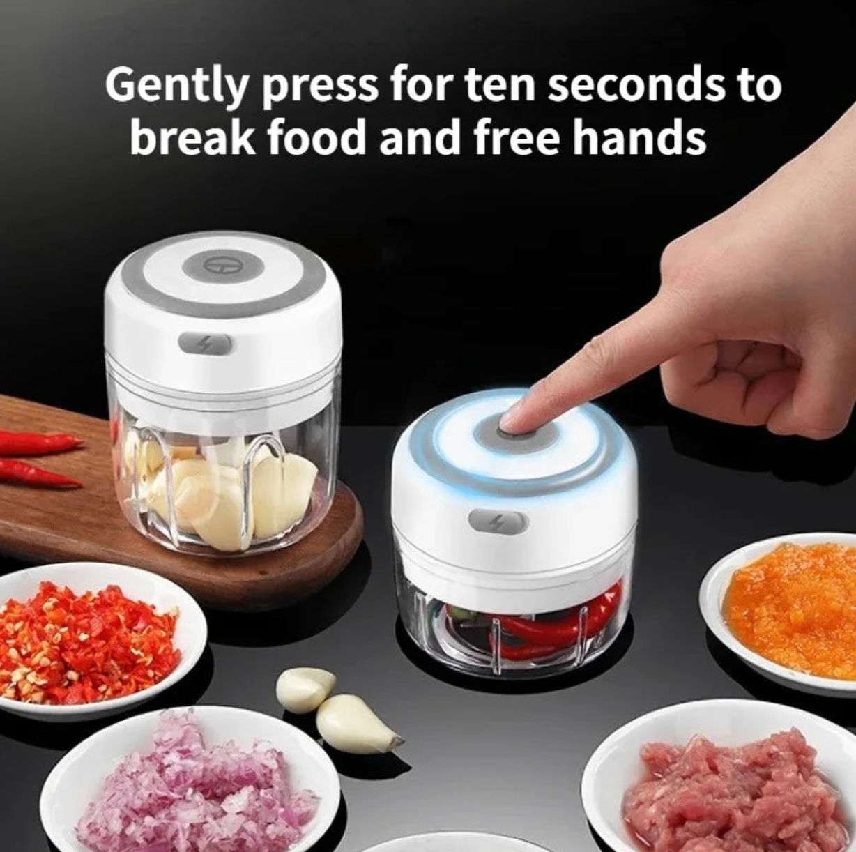 Mini Electric Garlic Chopper – 100/250mL USB Rechargeable Food Processor for Meat, Vegetables & Spices