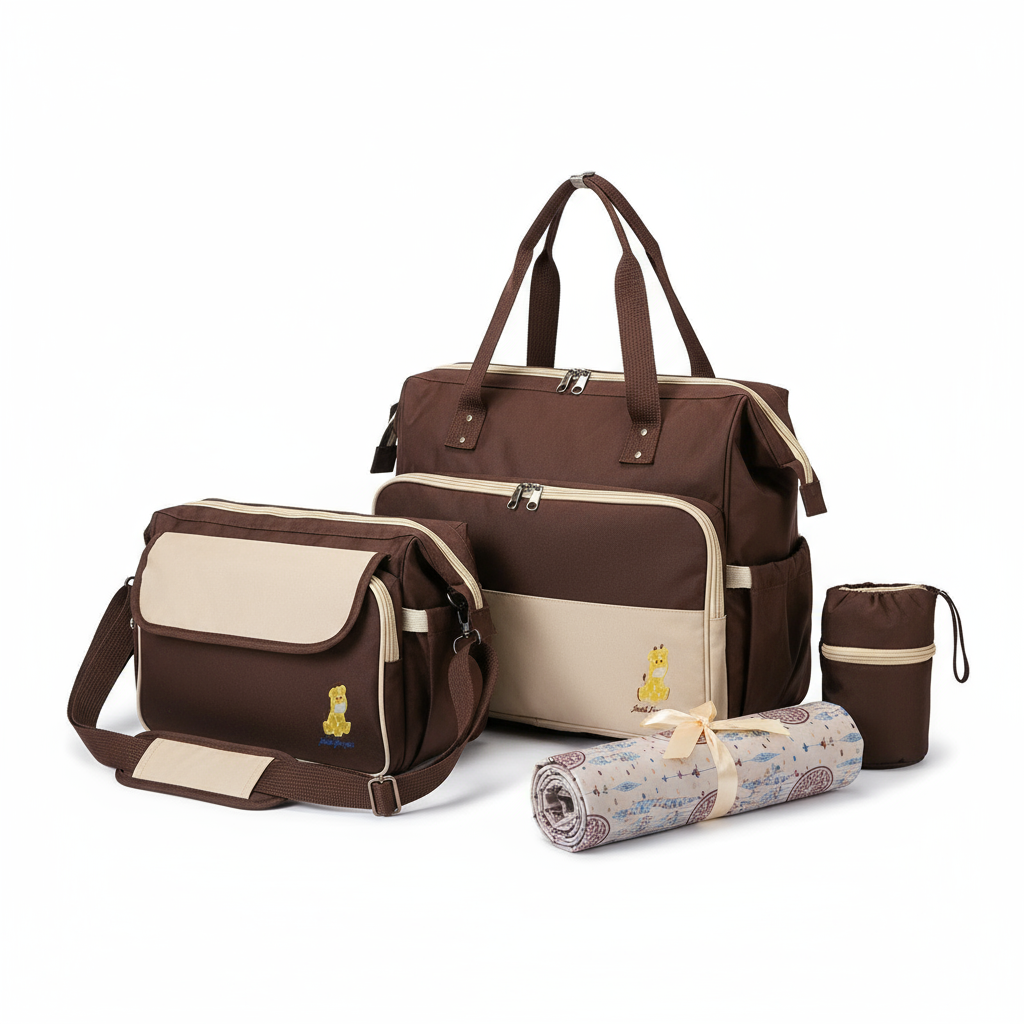 5Pcs Baby Diaper Bag Set – Large Capacity Mummy Tote for Travel & Daily Use