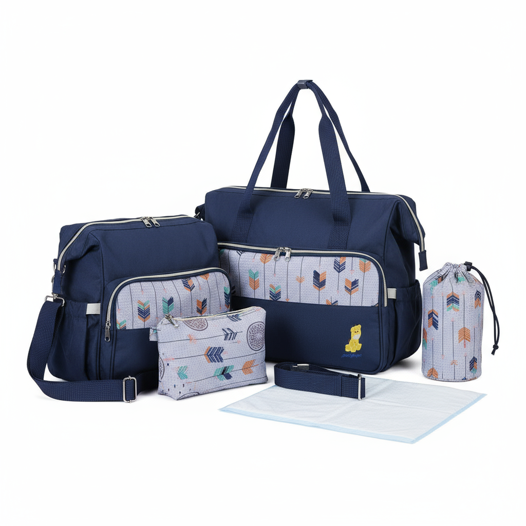 5Pcs Baby Diaper Bag Set – Large Capacity Mummy Tote for Travel & Daily Use
